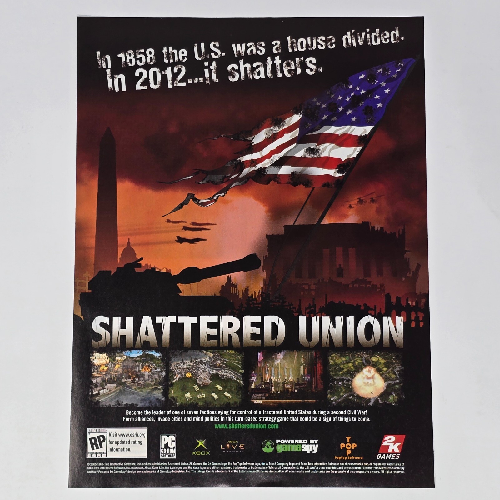 Shattered Union Xbox PC House Divided Print Ad/Poster Promo Art