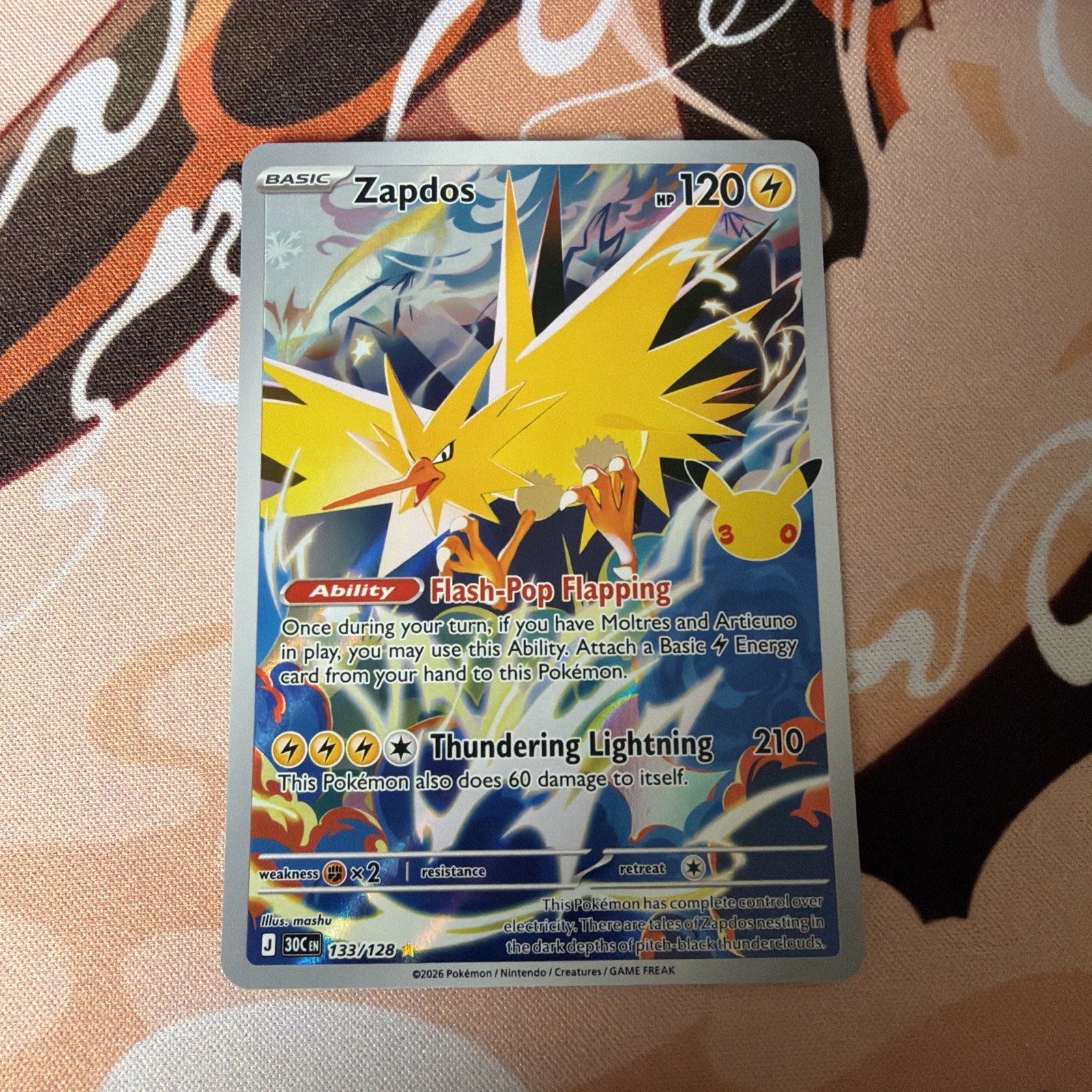 Zapdos 133/128 30th Celebrations Ultra Rare Full Art Holo Pokémon TCG 2026