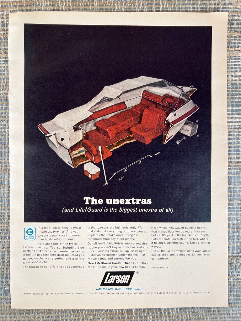 Larson Boat Million Bubble Ride Life/Guard Construction 1969 Vintage Print Ad
