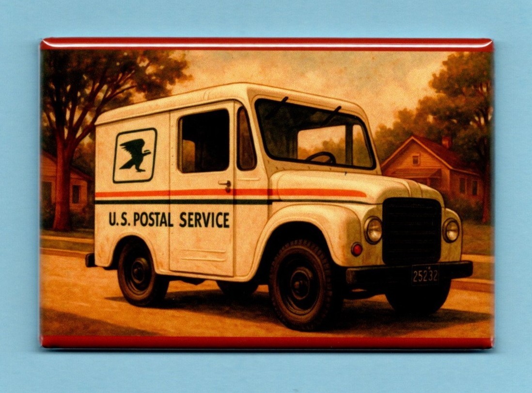 POSTAL JEEP *2X3 FRIDGE MAGNET* USPS STAMP LETTERS POST OFFICE DELIVER BOX MAIL