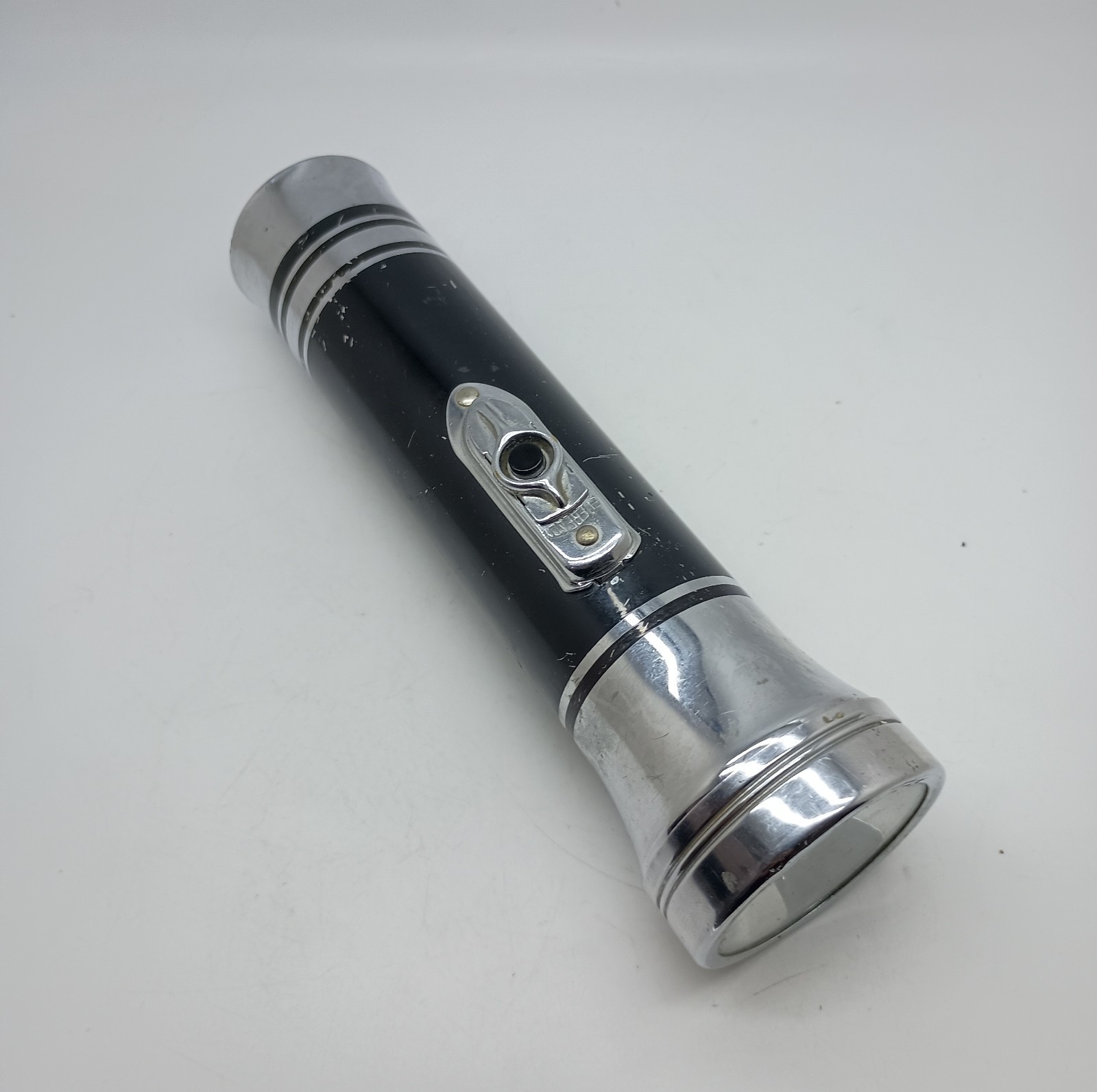 #AH) EVEREADY FLASHLIGHT Masterlite Trade-Marks VINTAGE 1950’s, Black Silver 7”