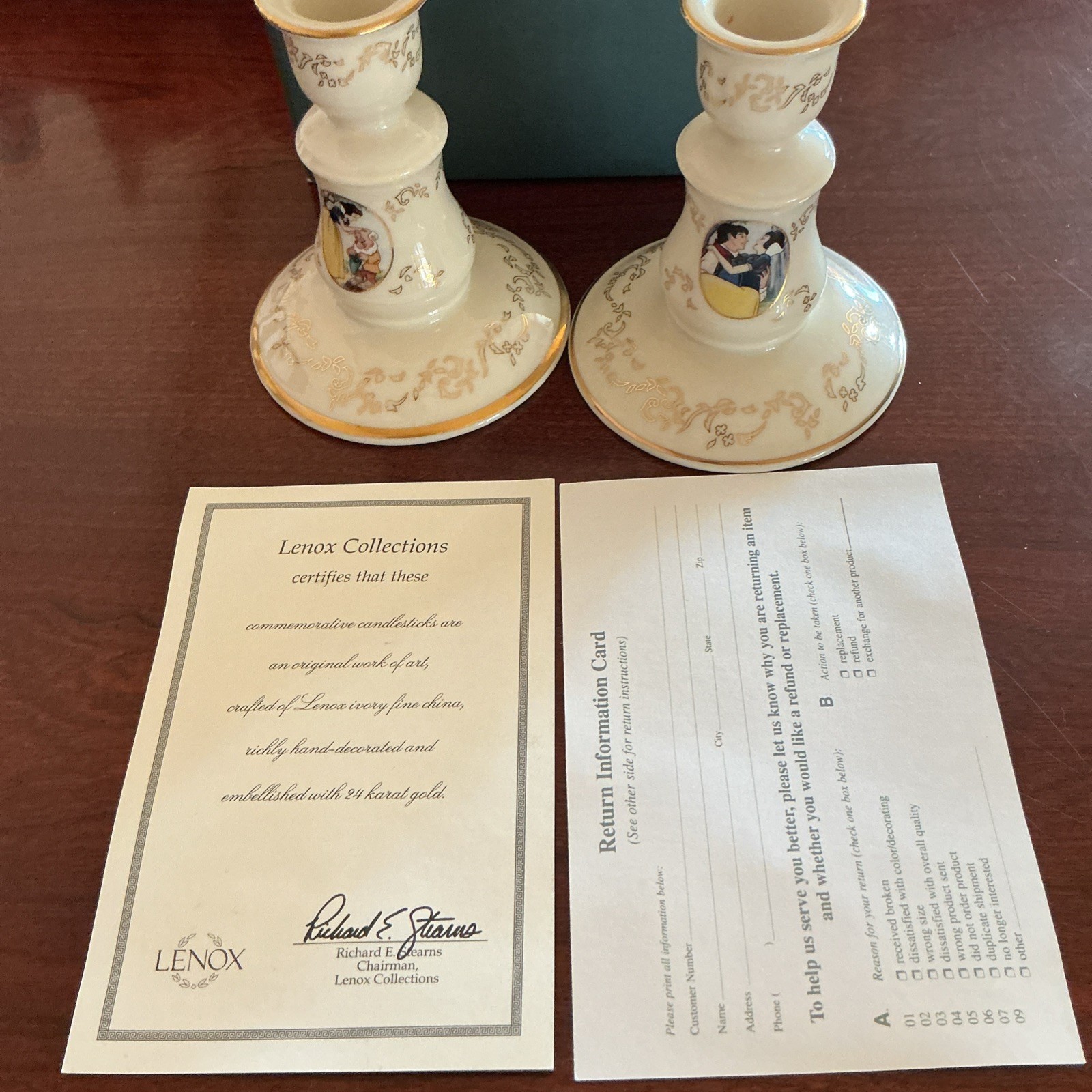 LENOX Disney SNOW WHITE CANDLESTICKS - Made in U.S.A.  - NEW in BOX with COA
