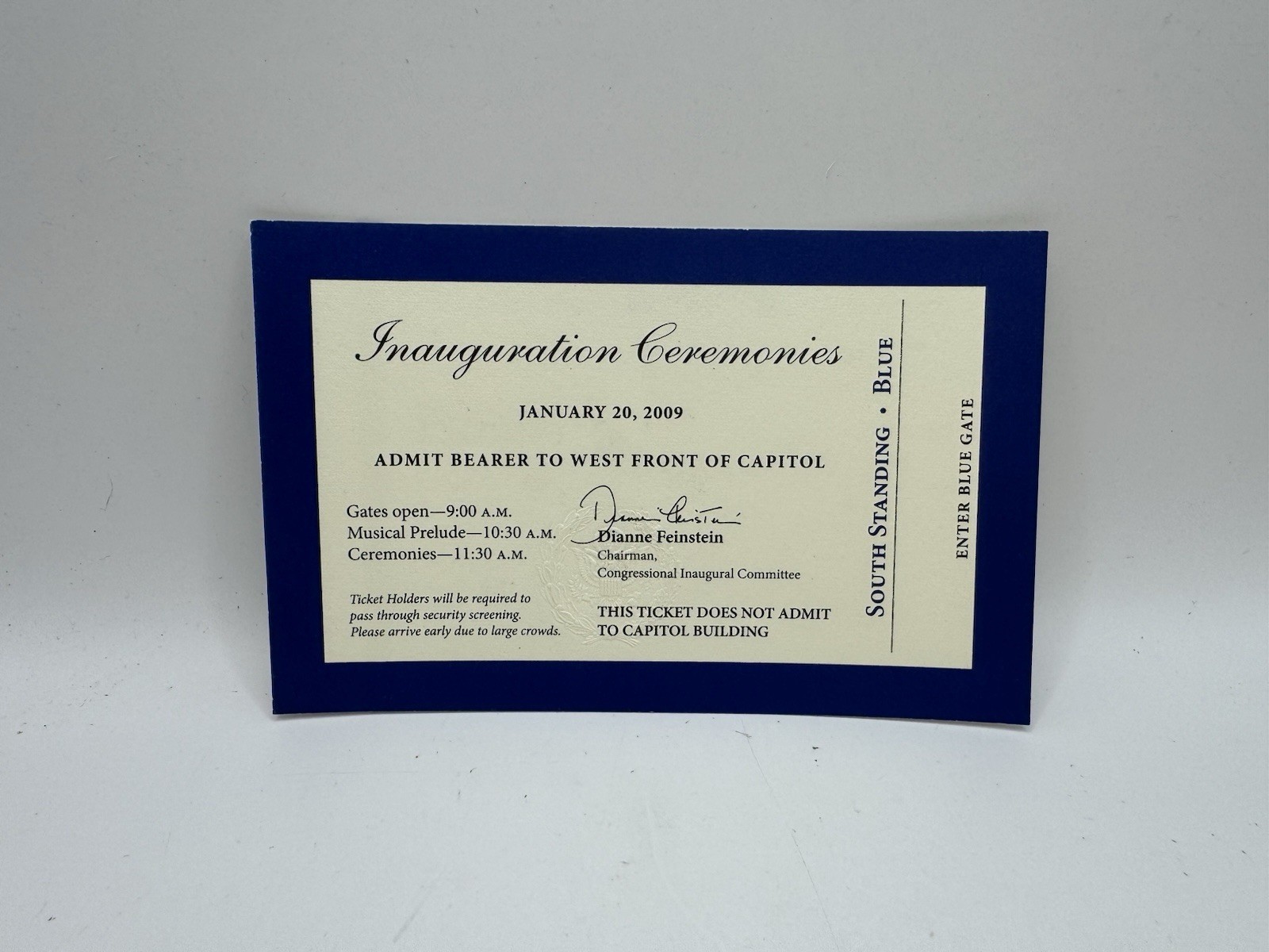 2009 Barack Obama Presidential Inauguration Blue Ticket RARE