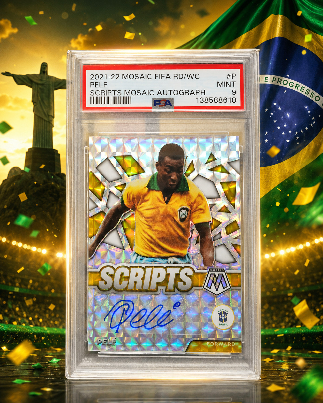 2021-22 Panini Mosaic FIFA Road to World Cup Pele Scripts Auto PSA 9 MINT Brazil
