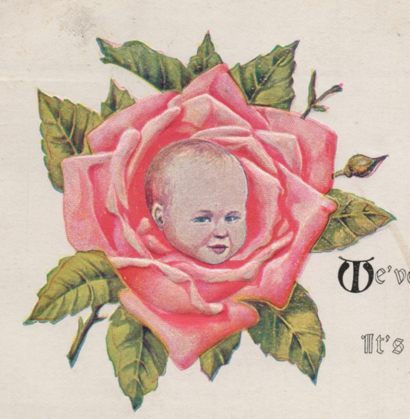 Baby Children Rose Cabbage Patch art embossed 1913 stamped Detroit Postcard