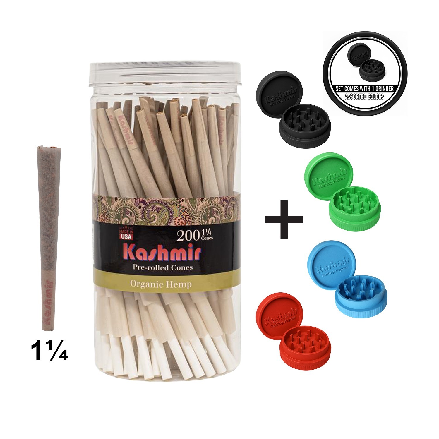 Pre Rolled Cones Organic HMP  1 1/4 Size 200 Ct Rolling Paper Cones - Kashmir
