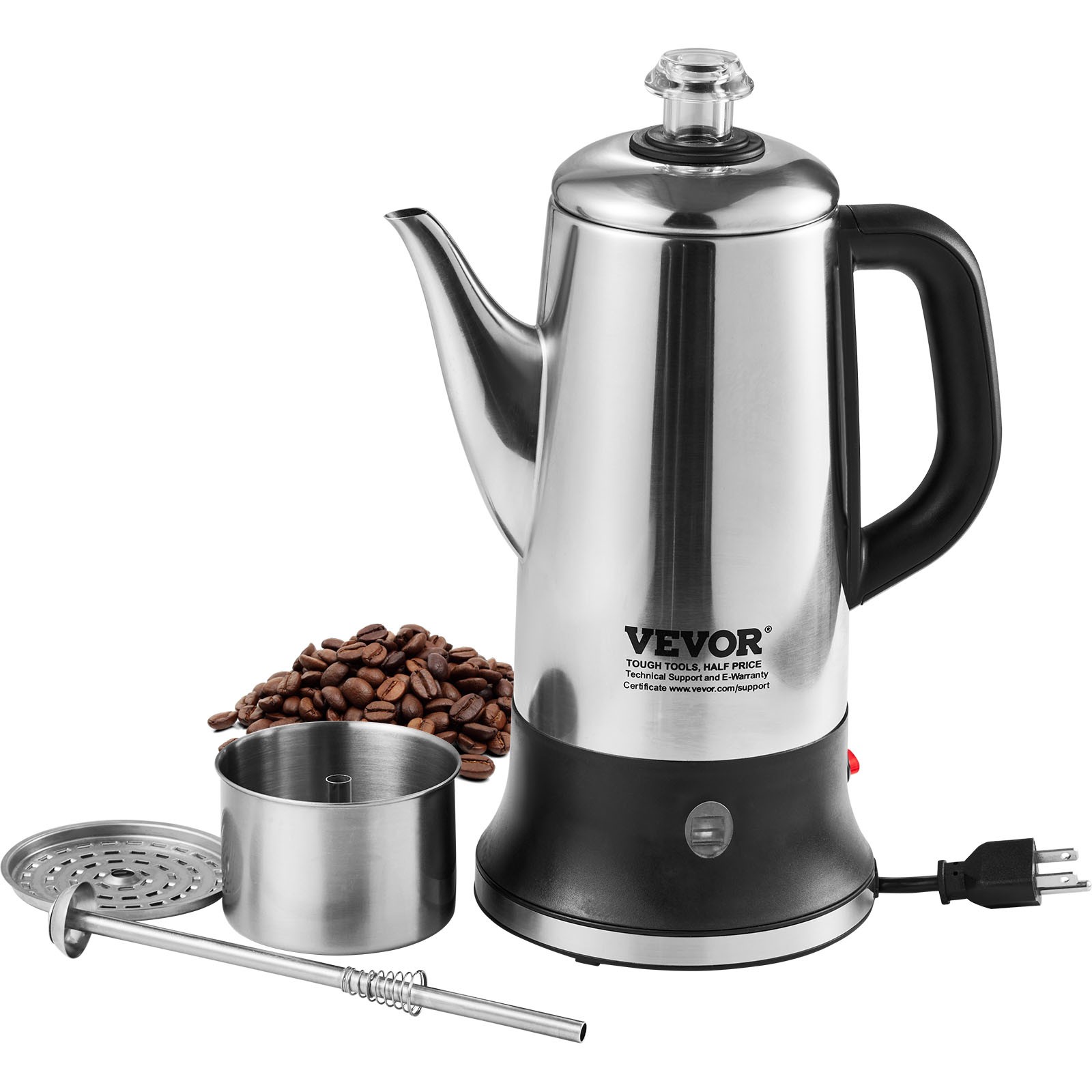 VEVOR 12-Cup Electric Percolator Coffee Pot Stainless Steel Body Coffee Maker