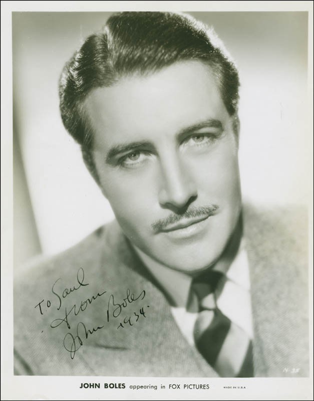 JOHN BOLES - INSCRIBED PRINTED PHOTOGRAPH SIGNED IN INK 1934