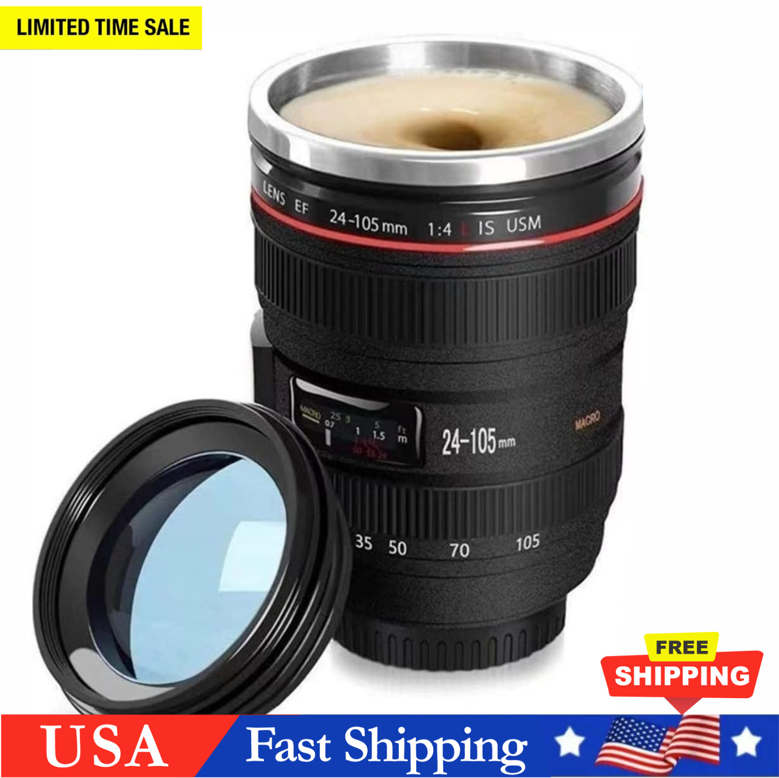 Camera Lens 24-105mm Travel Coffee Mug / Cup with Drinking Lid Best Gift NEW