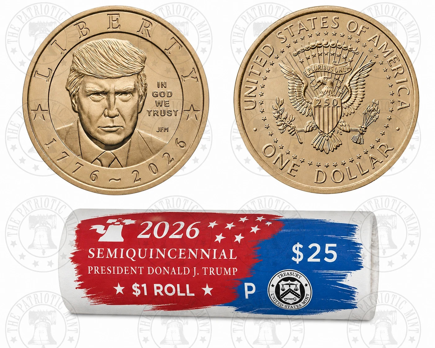 2026-P  President Donald J. Trump Semiquincentennial $1 Coin Roll. UNOPENED.