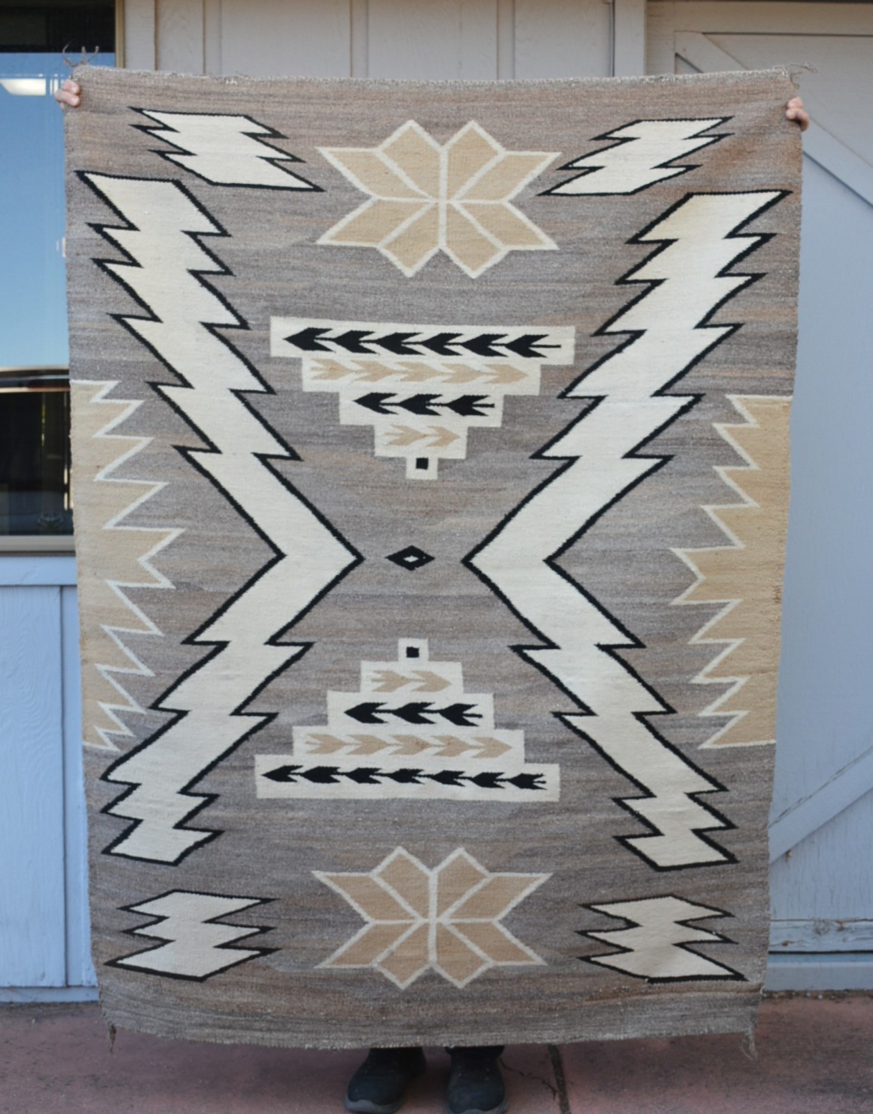 Early Two Grey Hills Lightning Storm Pattern Navajo Rug - Handspun - 65