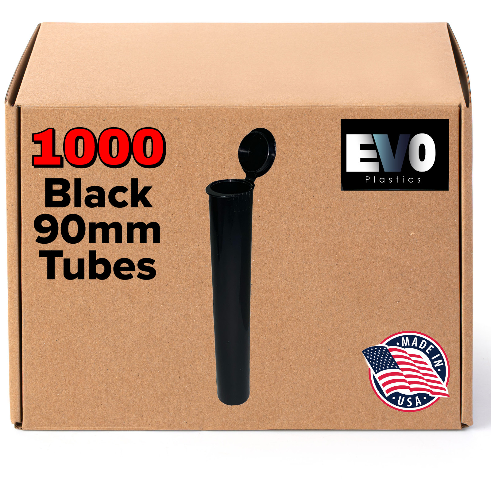 90mm Tubes - Black - 1000 count , Squeeze Pop Top Tubes, BPA-Free - USA Made