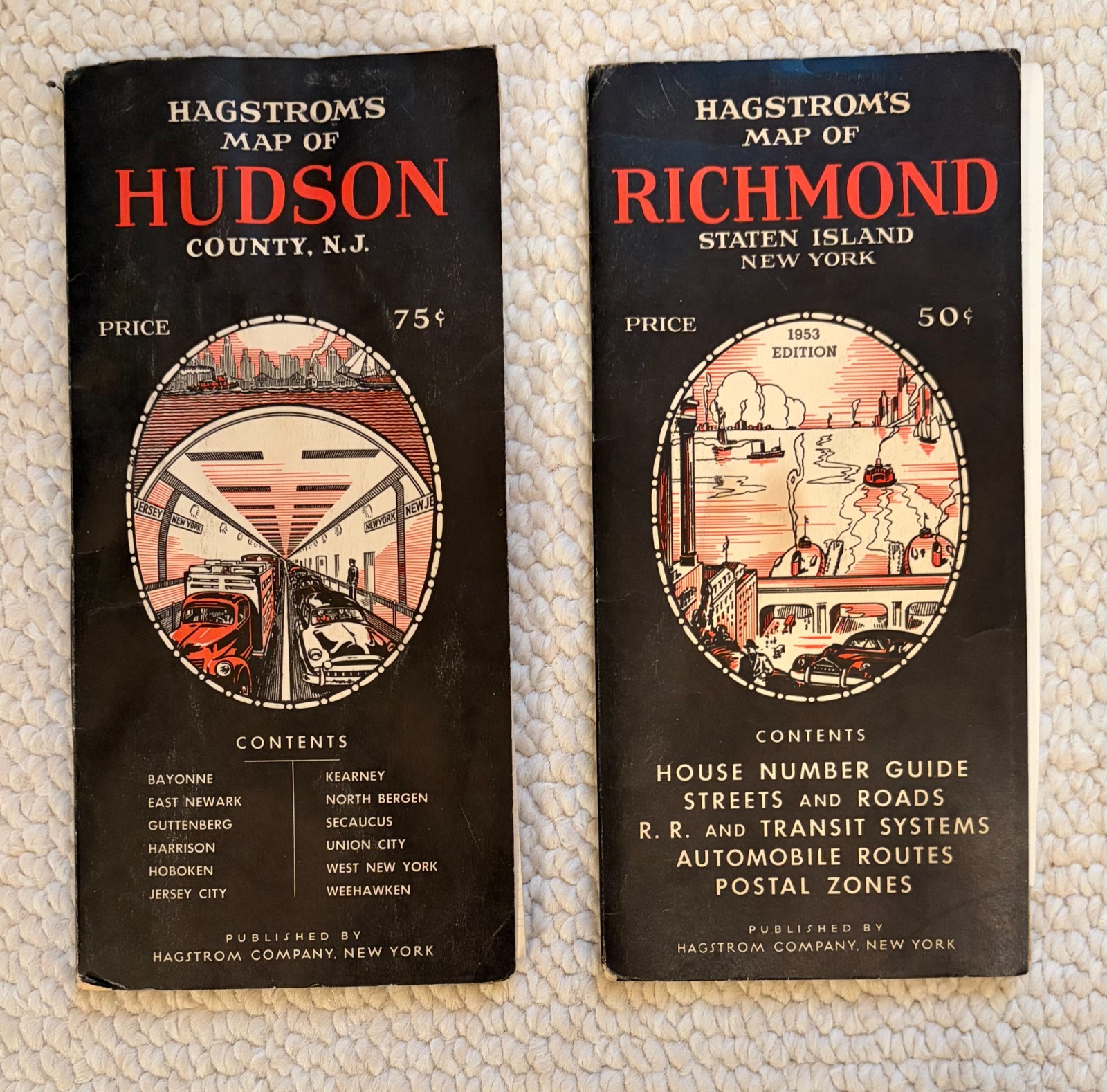 LOT  2 VTG HAGSTROM'S MAPS 1950s Richmond Staten Island & Hudson County NJ