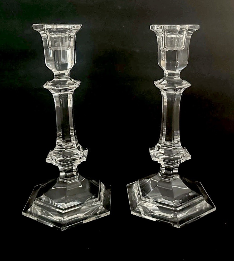 VINTAGE PAIR BACCARAT FRANCE HARCOURT VERSAILLES  8”Crystal Candlestick Holders