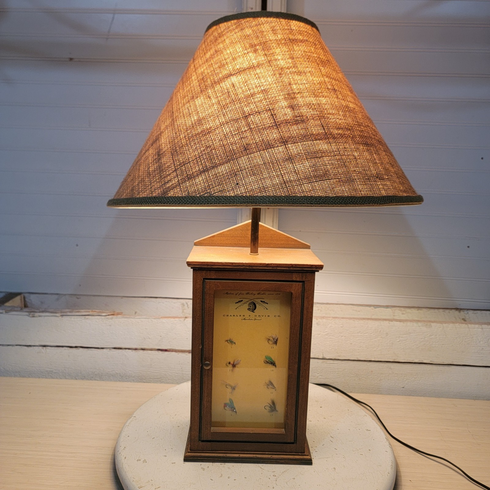 Vintage Charles F Orvis Fly Fishing Table Lamp Display Fishing Flies Working