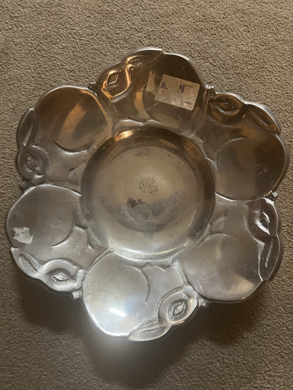 Vintage Aluminum  or pewter style RABBIT Serving  Bowl  or trinket tray  10.5 in