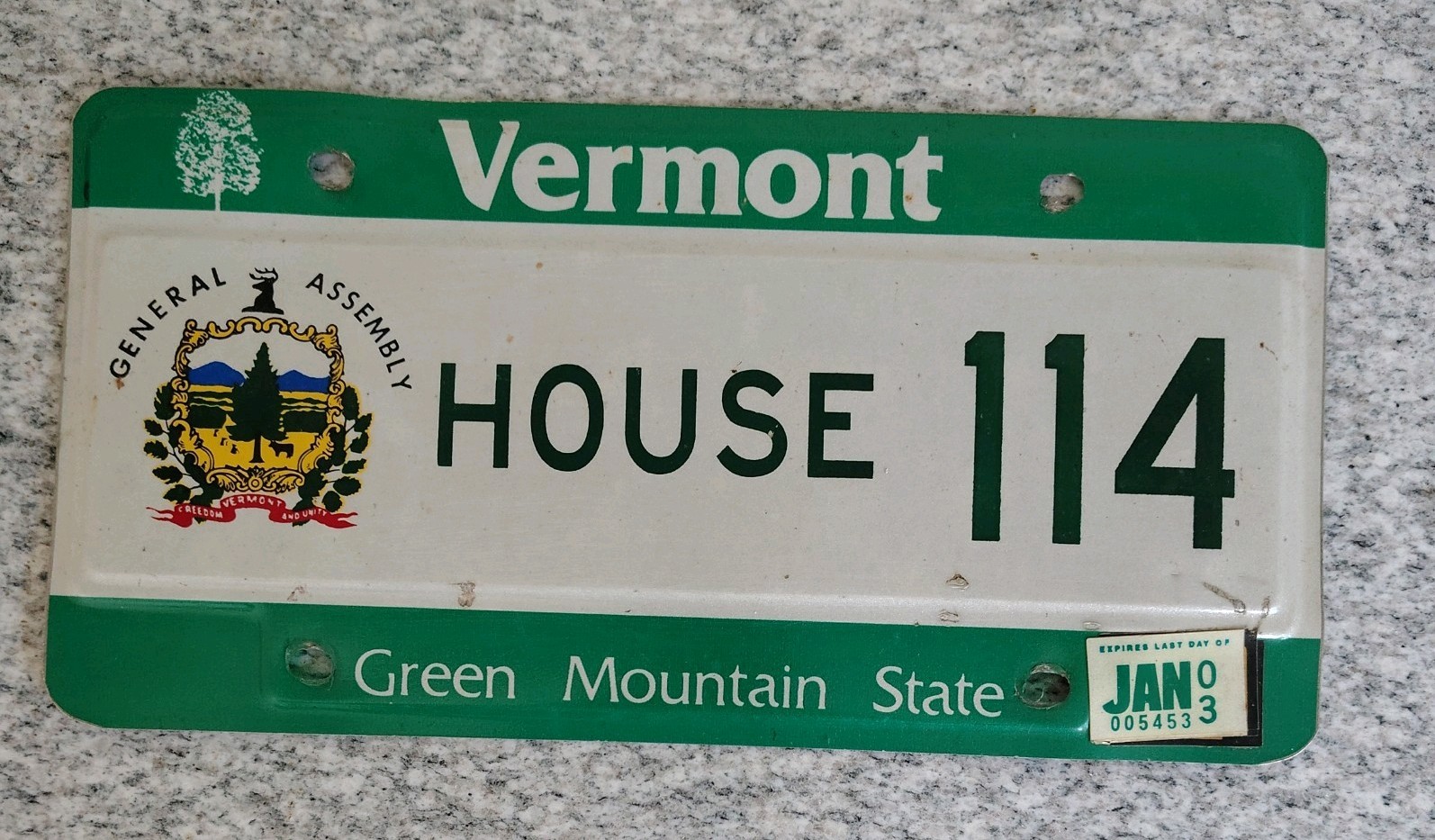 2003 Vermont 3 DIGIT(114)HOUSE License Plate Tag Original 