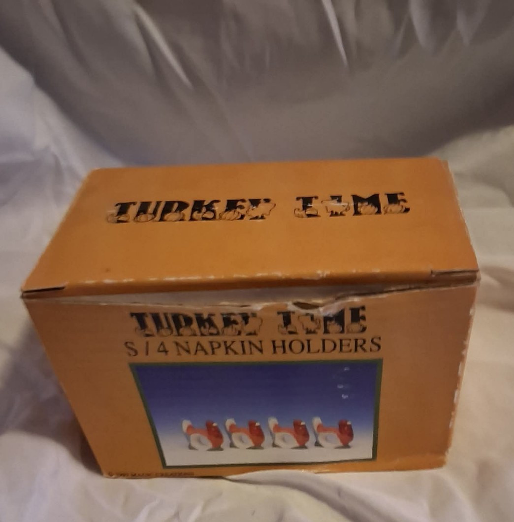 NIB 1997 Magic Creations Turkey Time Napkin Holders Set of 4 Thanksgiving