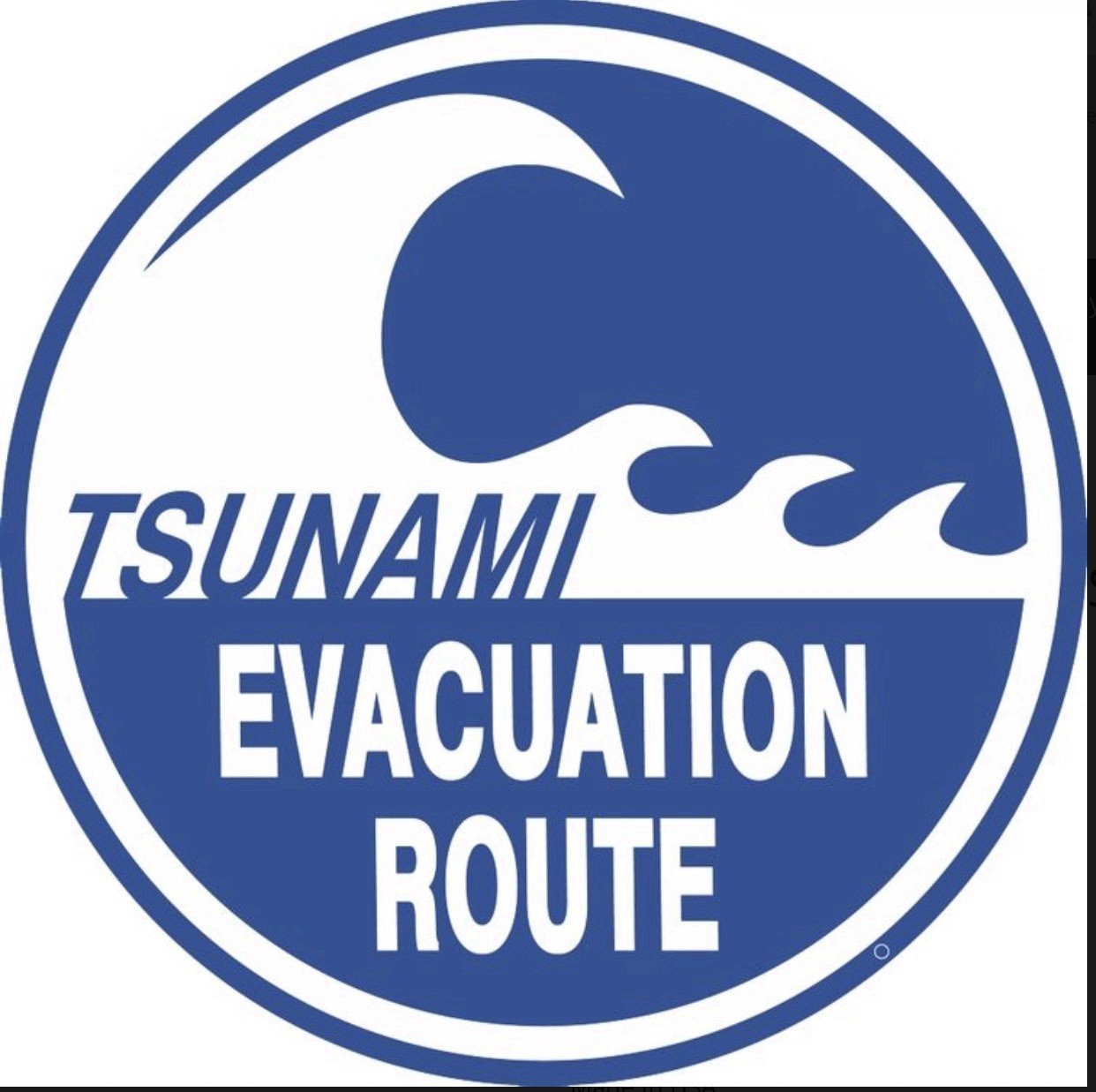 Tsunami Evacuation Route On A 11.75” Diameter Round Aluminum Sign