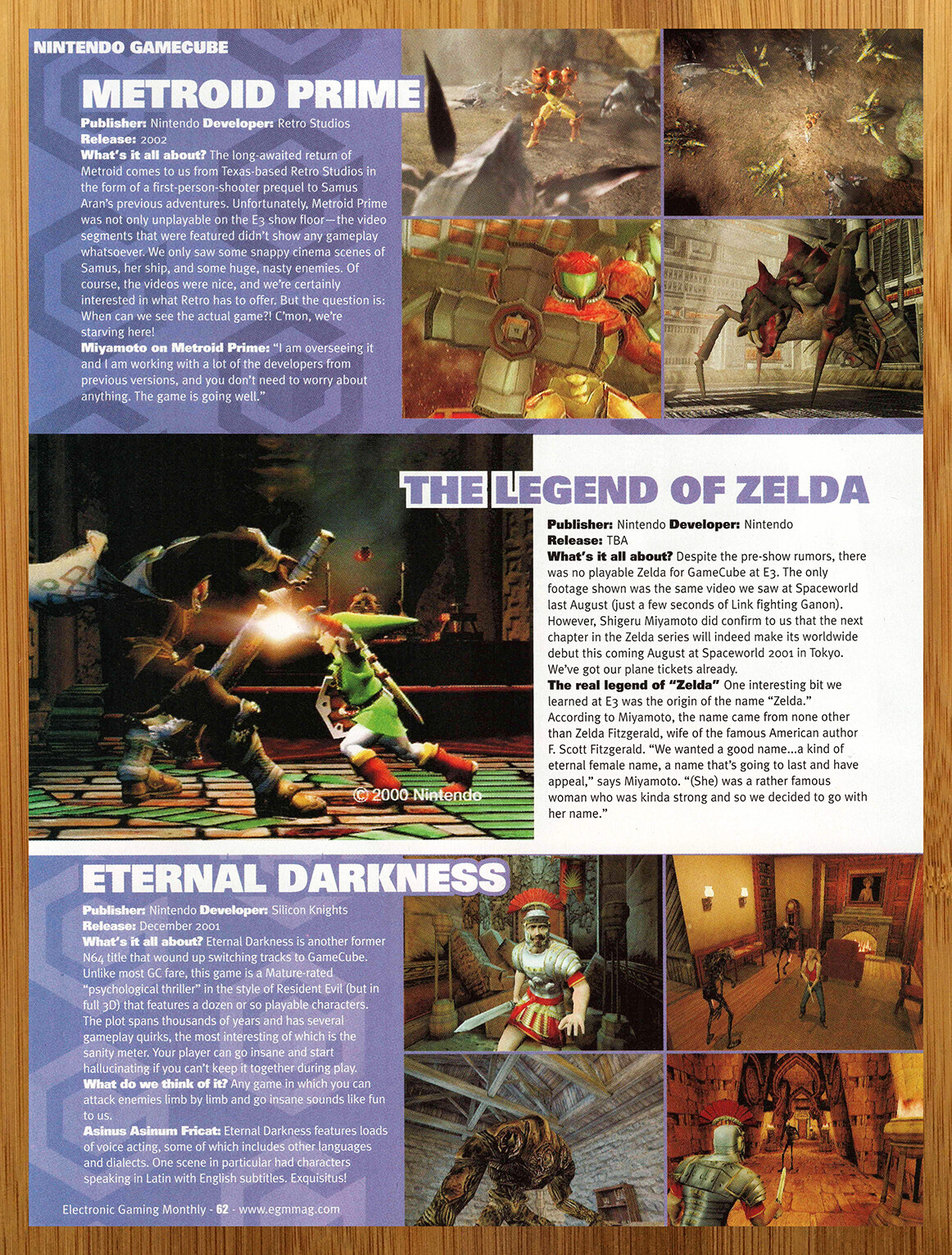 2001 Metroid Prime/Zelda/Eternal Darkness Gamecube PREVIEW PAGE Print Ad/Poster