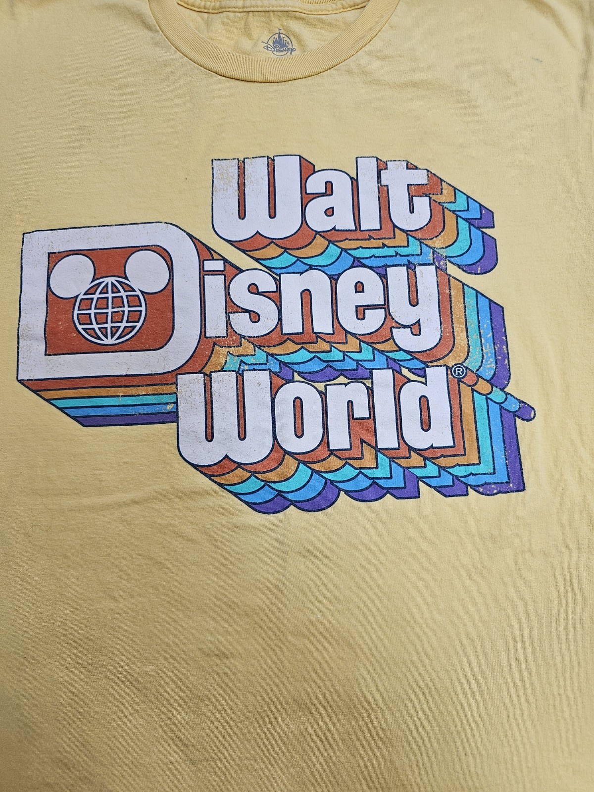 Walt Disney World Graphic T-Shirt Women\'s Sz Large Yellow Retro Disney Parks 