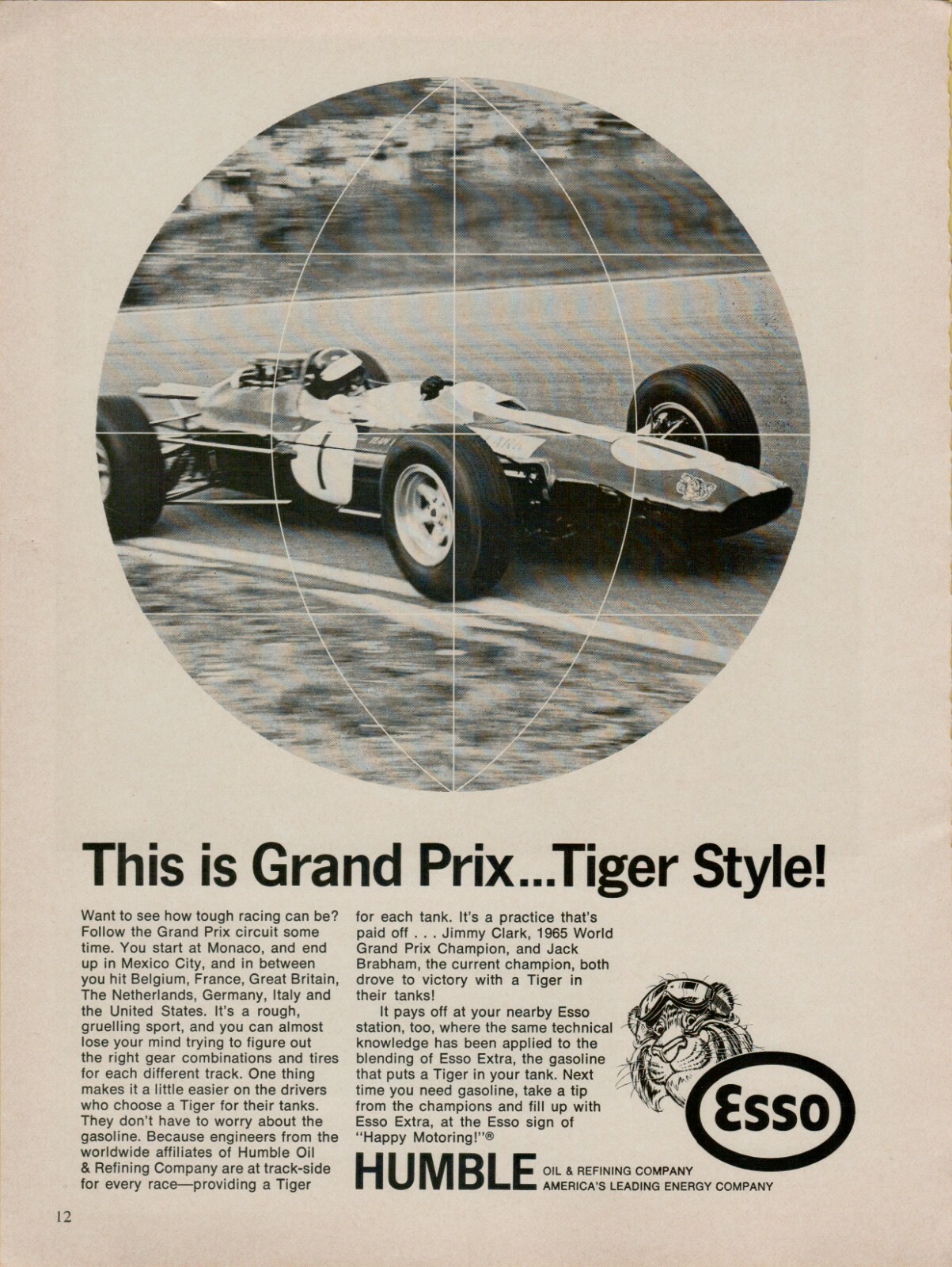 1967 ESSO Grand Prix Circuit Monaco Jimmy Clark Jack Brabham Vintage Print Ad