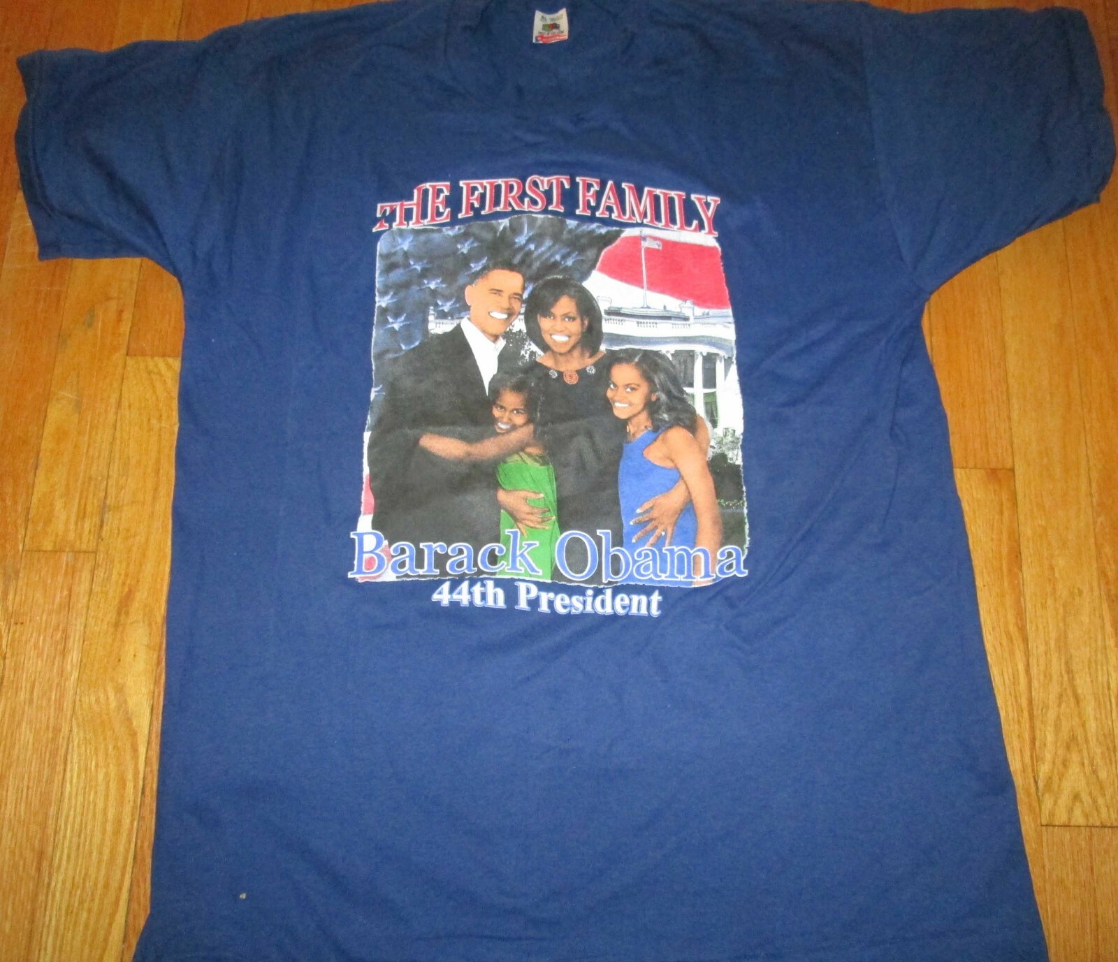 President Obama First Family T-Shirt Printed Vintage XL Royal Blue T-Shirt Value