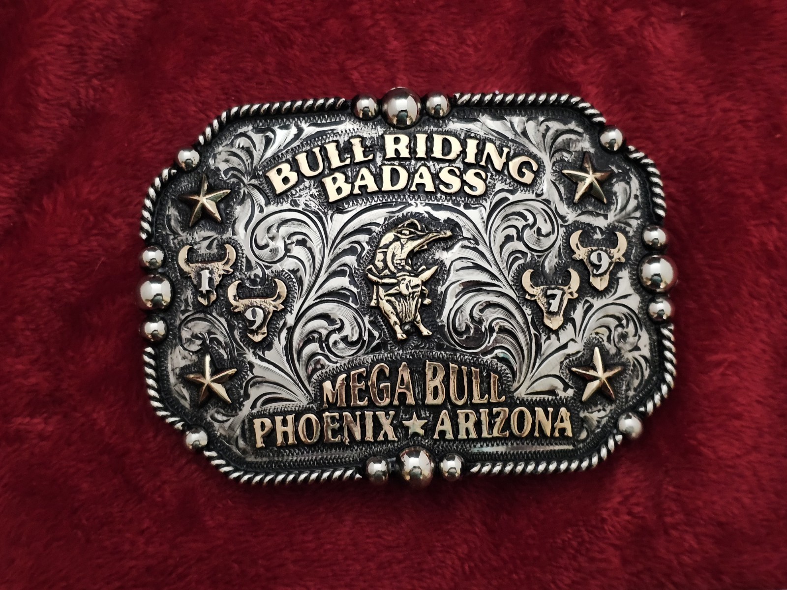 Mega Bull Riding☆1979☆RODEO CHAMPION TROPHY BUCKLE☆Phoenix Arizona☆Rare☆528