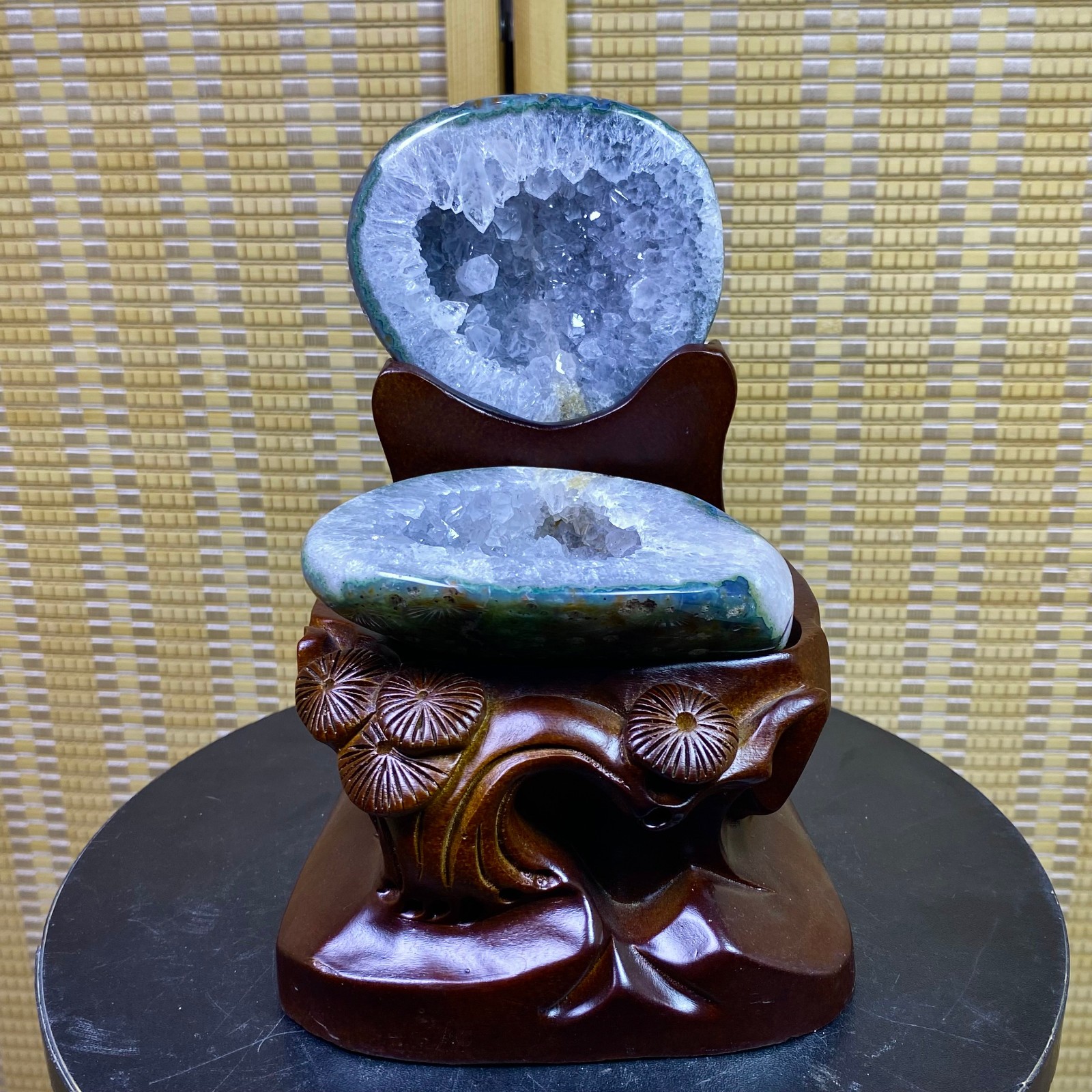 2.64LB Natural Agate Treasure Basin Quartz Geode Crystal Healing decor+stand