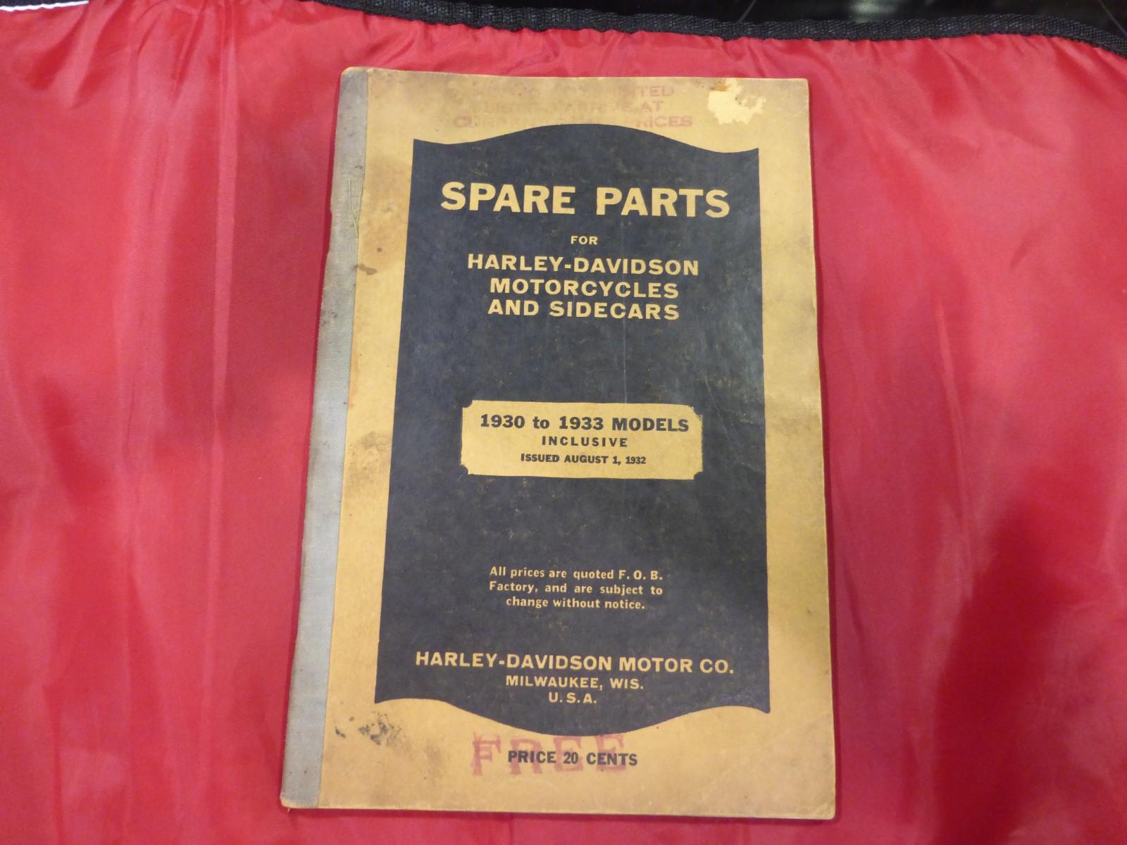 Original Harley Davidson 1932 Spare Parts Manual