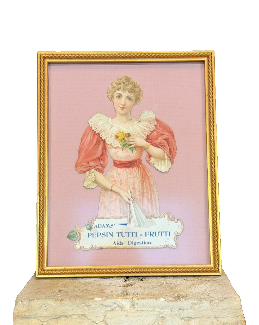 Antique c.1890 Adams' Pepsin Tutti Frutti Gum Cardboard Die Cut Sign Framed
