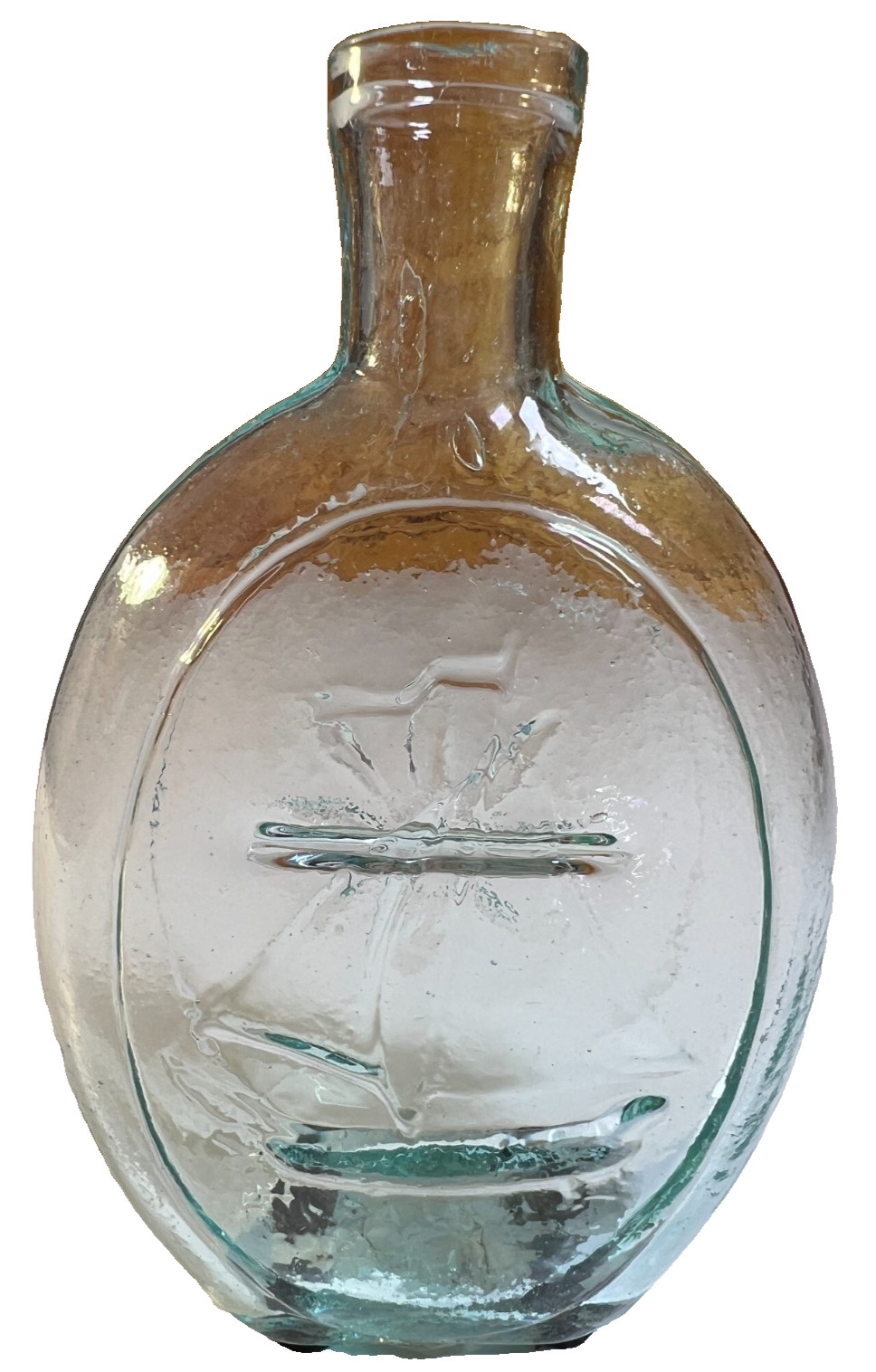 Antique 1840-50 GX-8A Sloop Star Flask Bridgeton NJ Open Pontil Pictorial Bottle