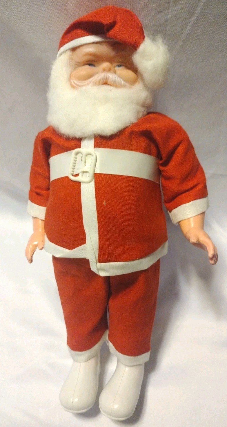 Vintage Santa Claus Standing Rubber Face Made Hong Kong Christmas Arms Move