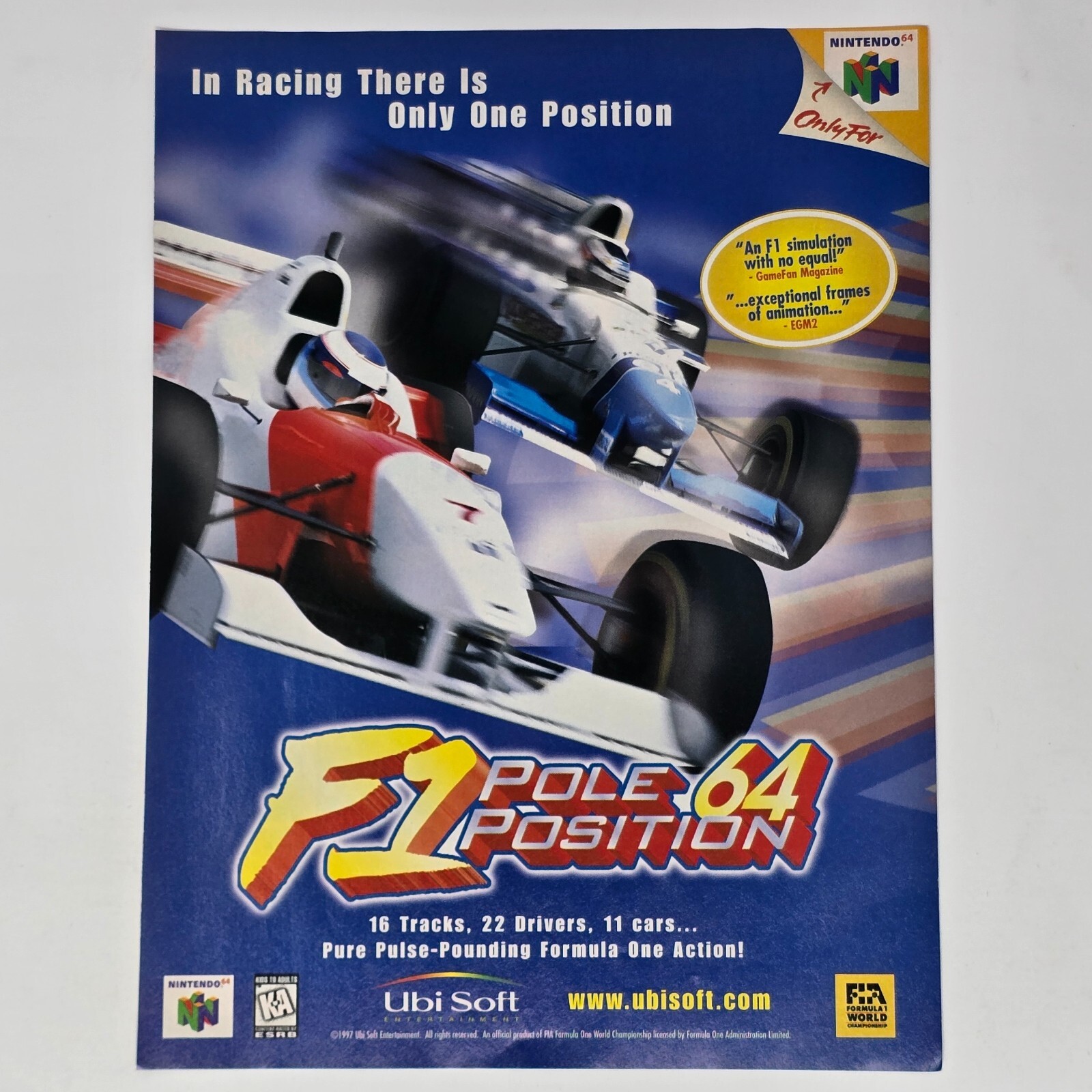 F1 Pole Position 64 Nintendo 64 N64 Only One Print Ad/Poster Promo Art