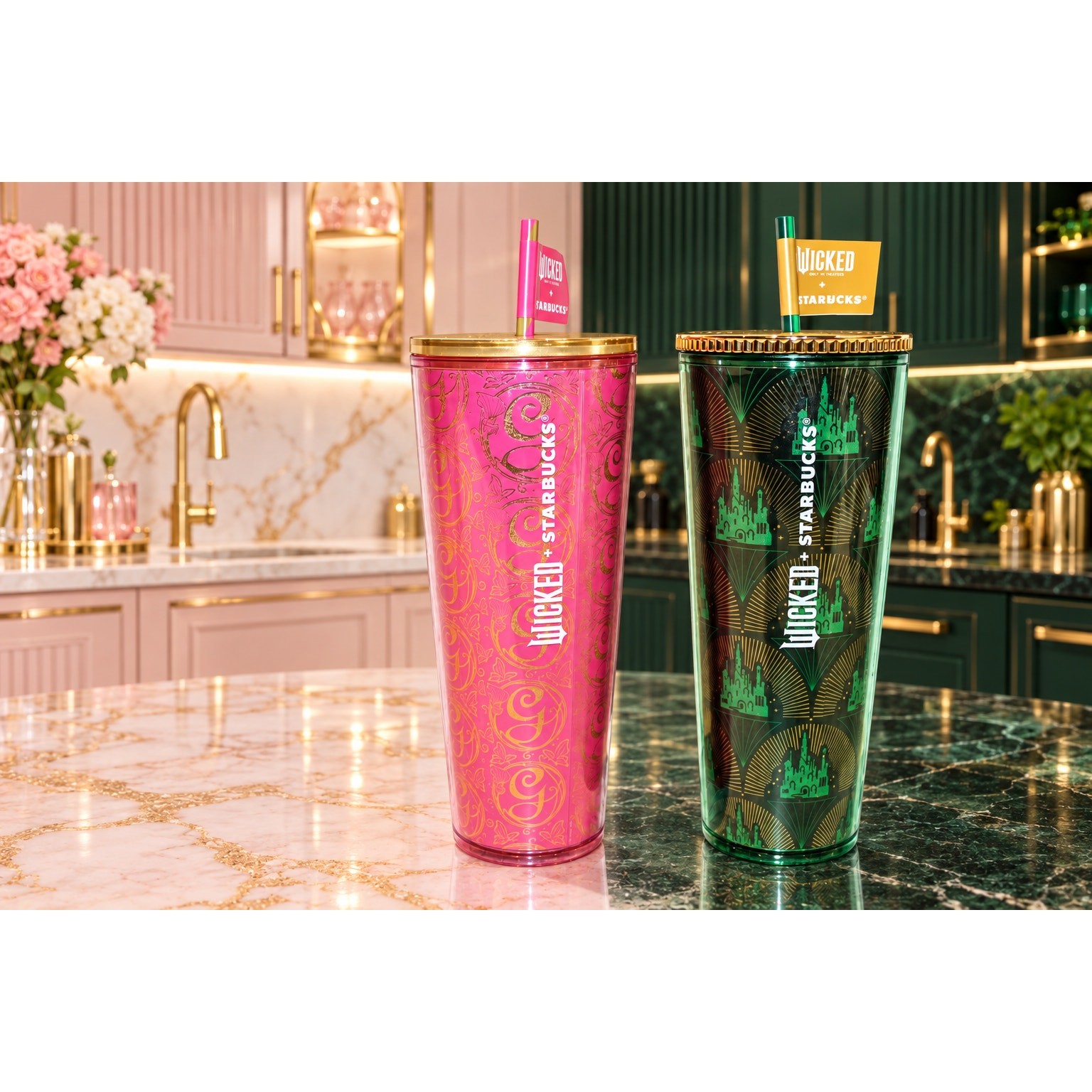 Starbucks Wicked Glinda Elphaba 24oz Cold Cup Tumbler Set of 2 NWT