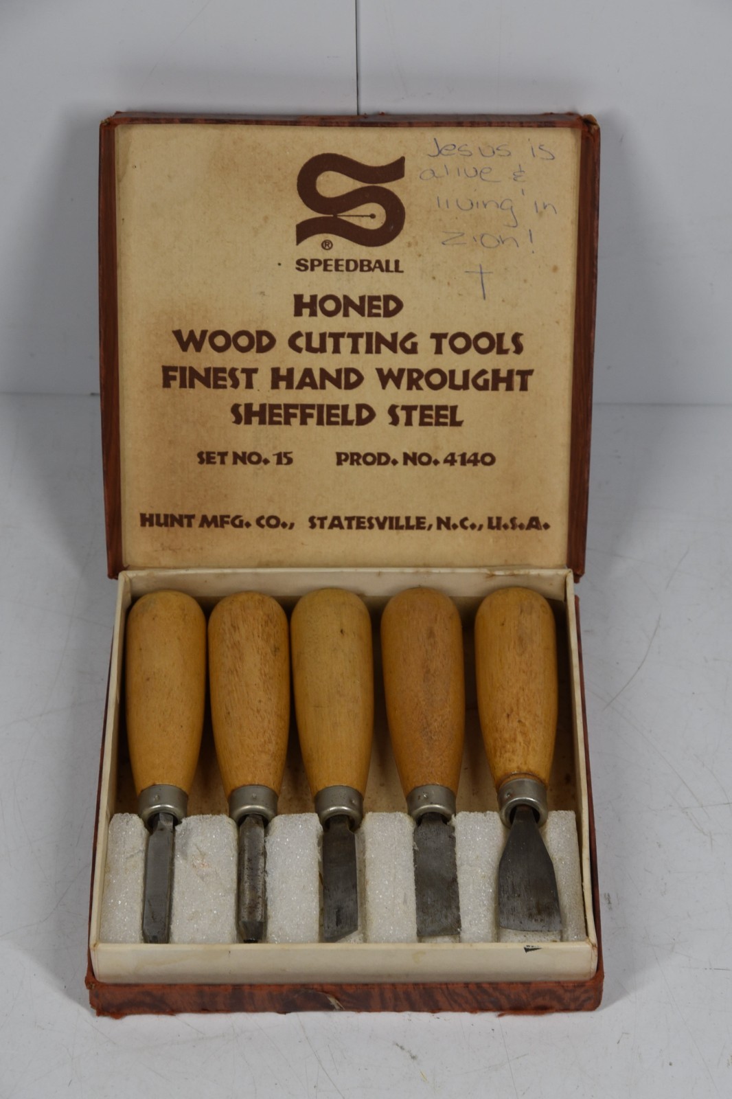 Vintage Speedball Honed Wood Cutting Tools Wrought Sheffield Steel 5 PC Set