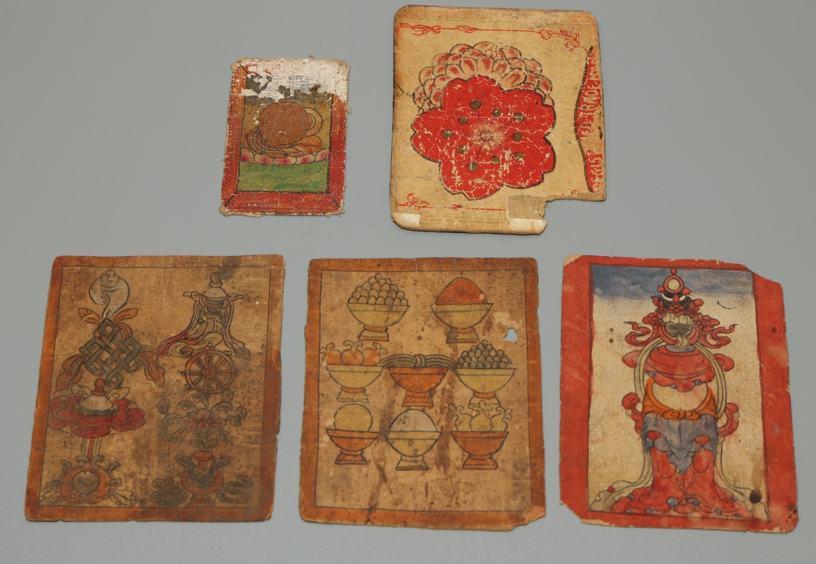 Real 5 Piece Tibet 19th Century Old Antique Buddhist Tsakli Tsaklis Thangka