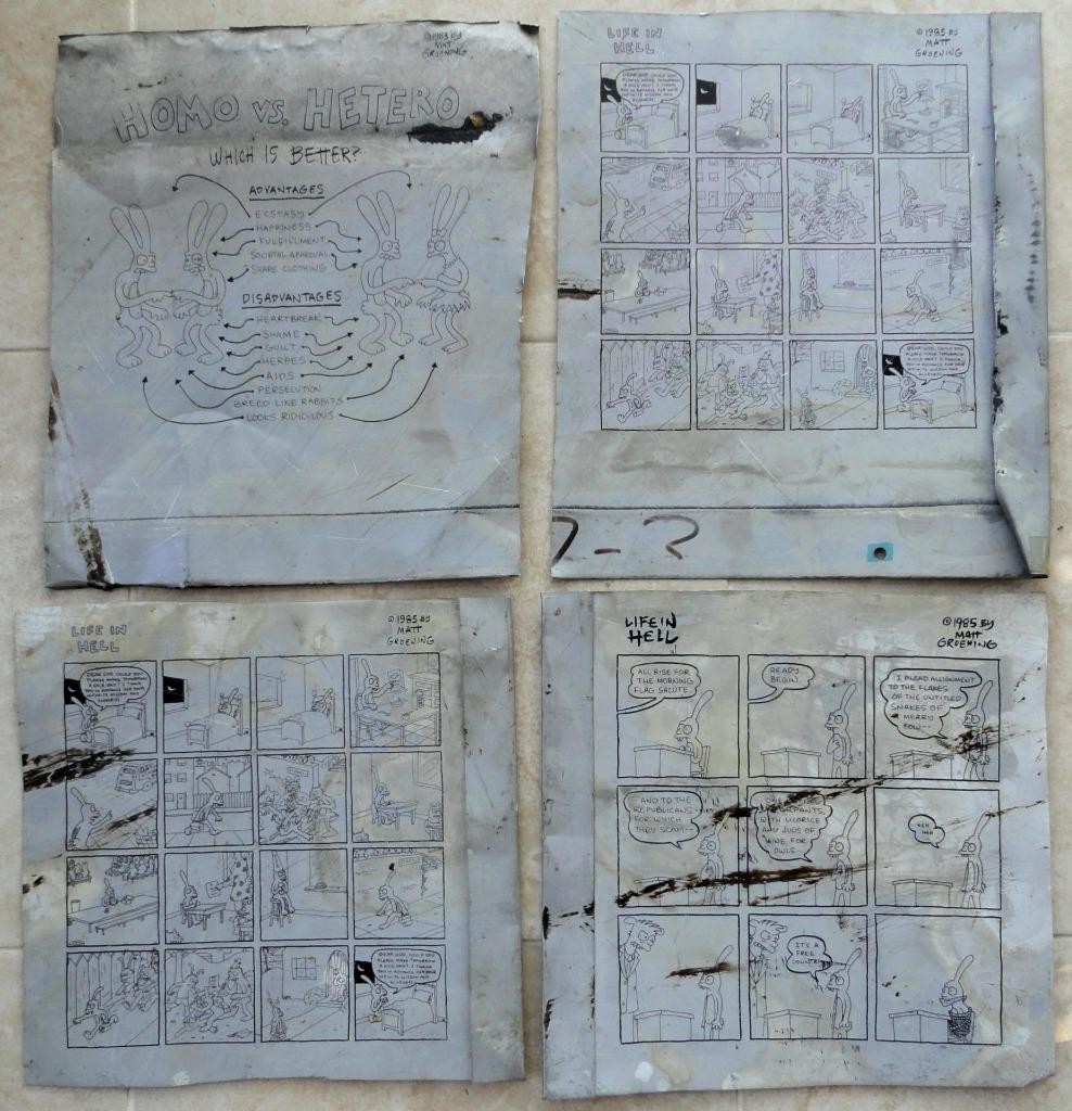 4 MATT GROENING PRINTING PLATES Homo vs Hetero & Life In Hell SIMPSONS 1983 & 85