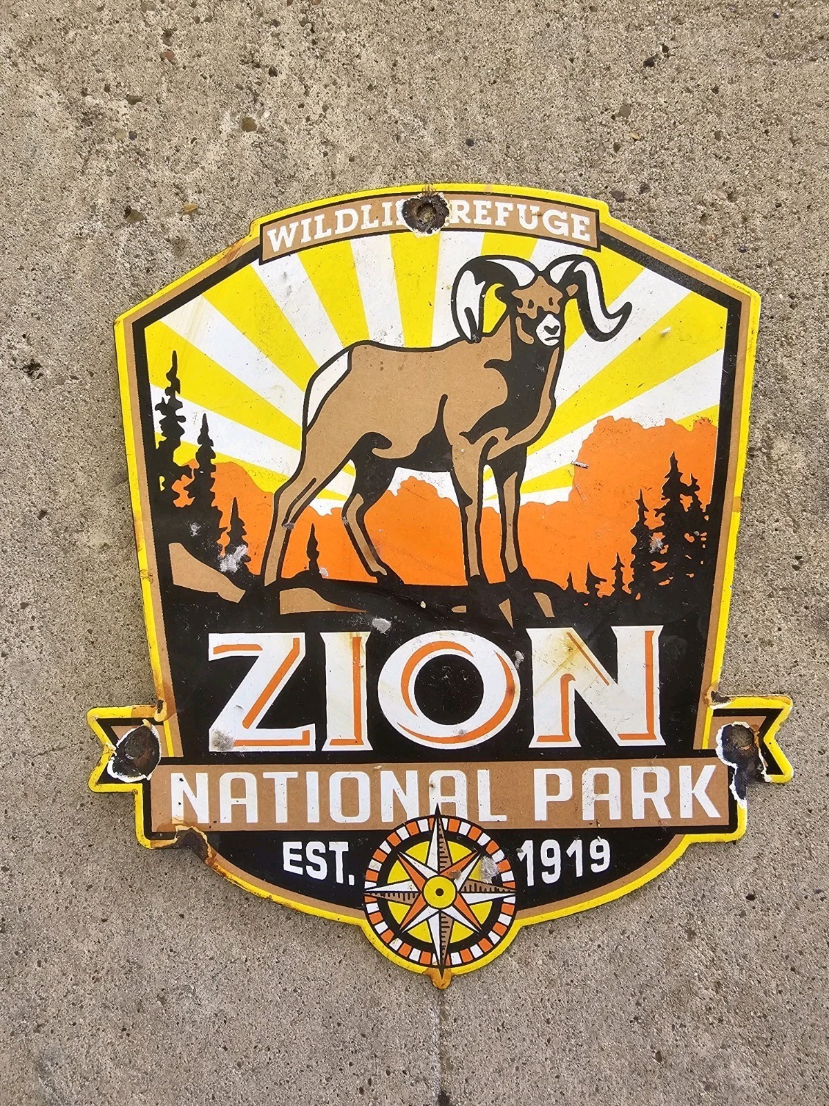 VINTAGE UTAH ZION PARK NATIONAL WILDLIFE PORCELAIN ENAMEL SIGN  10