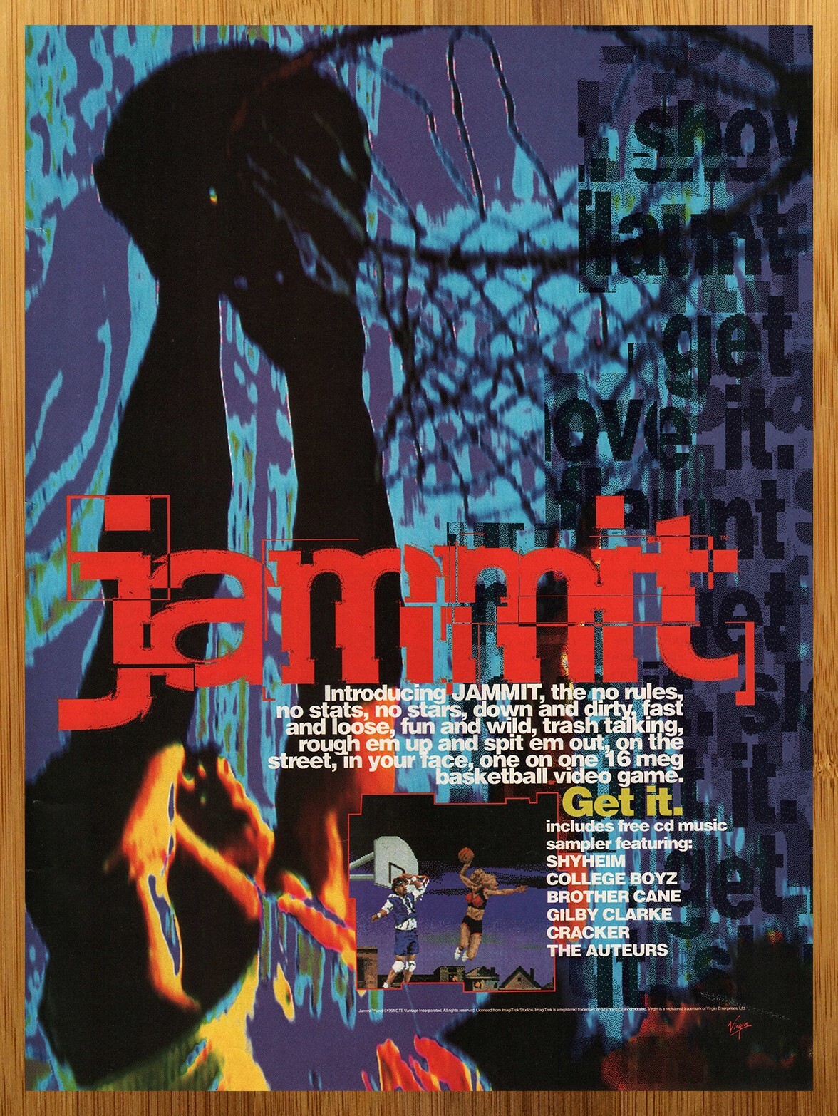 1993 Jammit Sega Genesis SNES Print Ad/Poster Basketball Video Game Pop Art 90s
