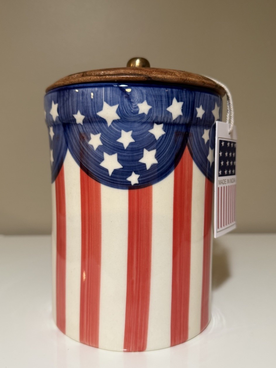 Viral India Patriotic Large Canister with Wooden Lid4th of July USA Americana