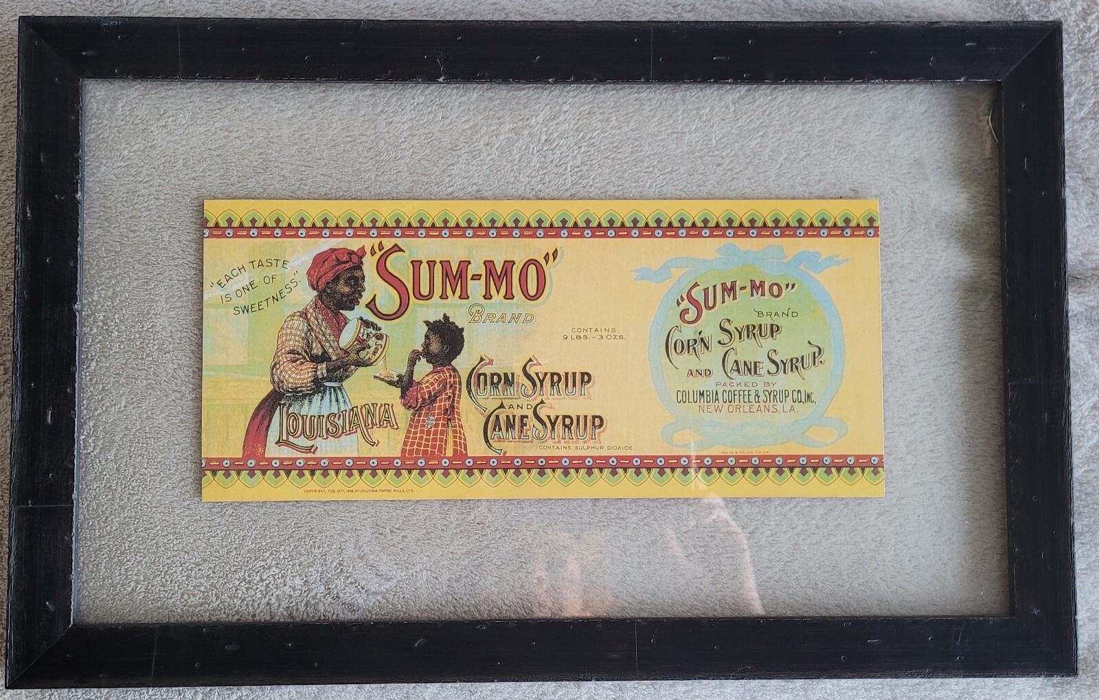 Art Postcard Sum-Mo Brand Pure Cane and Corn Syrup, New Orleans. Wooden Frame.