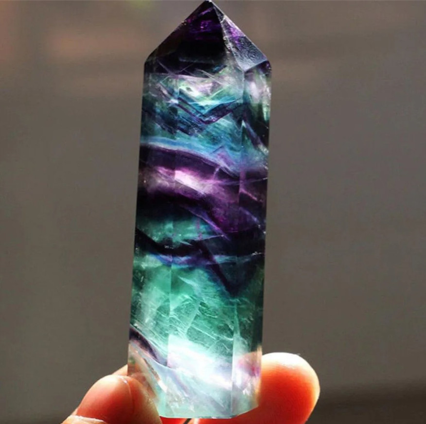 1pcs Natural Fluorite Crystal Quartz Wand Healing Hexagonal Point 4–7cm Stone