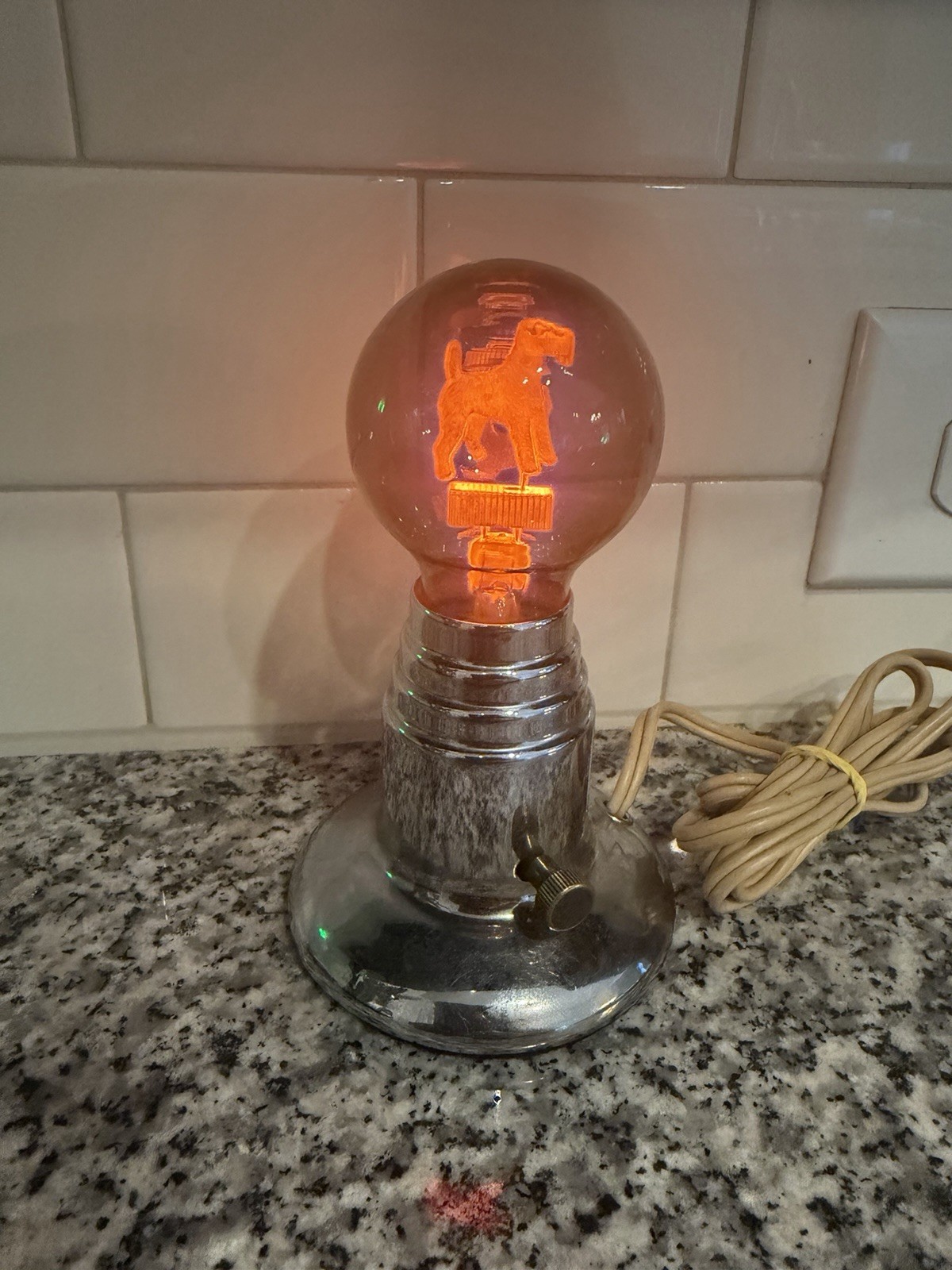 Vintage Aerolux Airedale Terrier Neon Glow Light Bulb Chrome Lamp Base WORKS