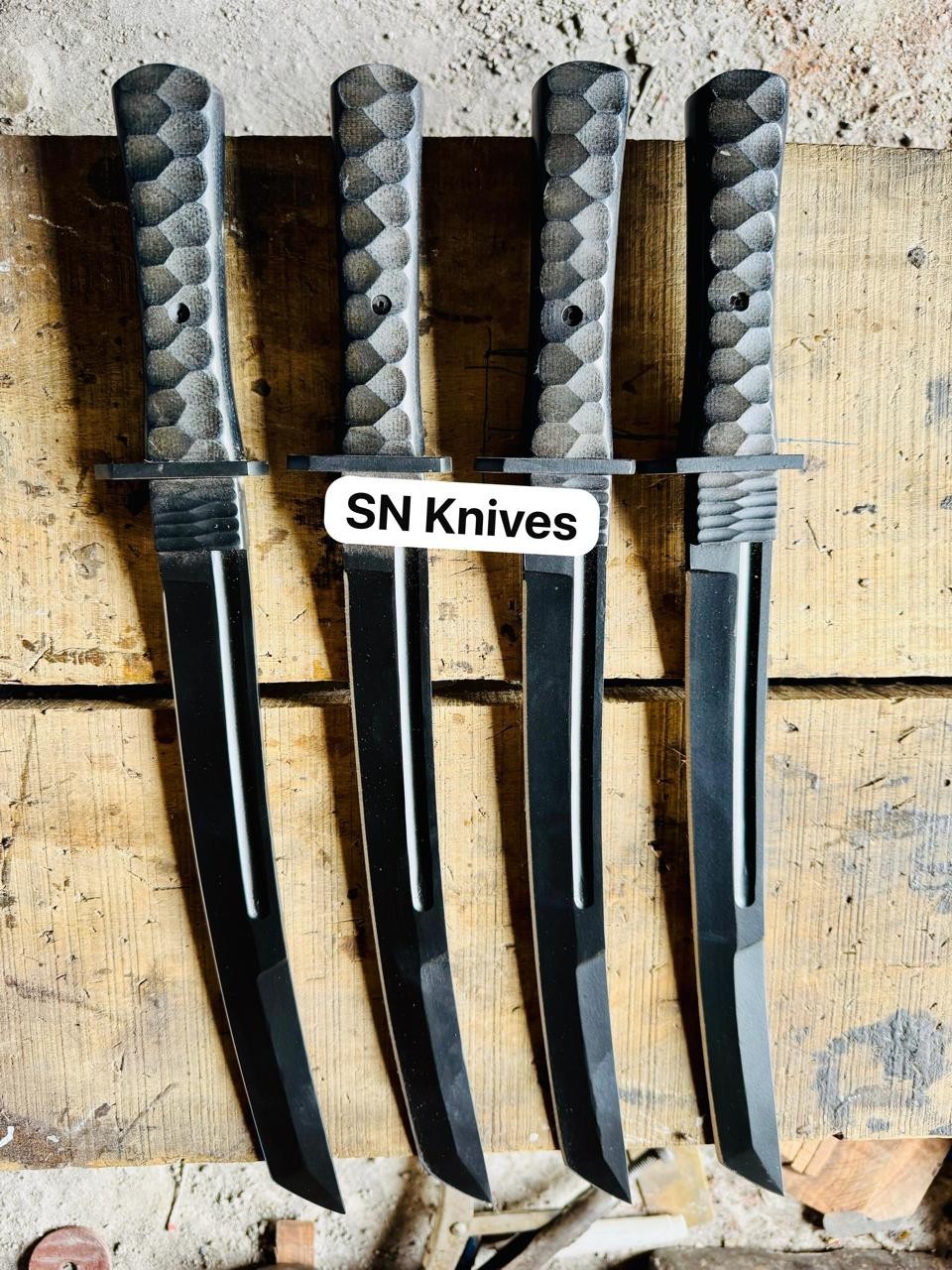 Lot of 4-Custom Handmade Carbon Steel Hunting Tanto Knives Camping W/Sheath