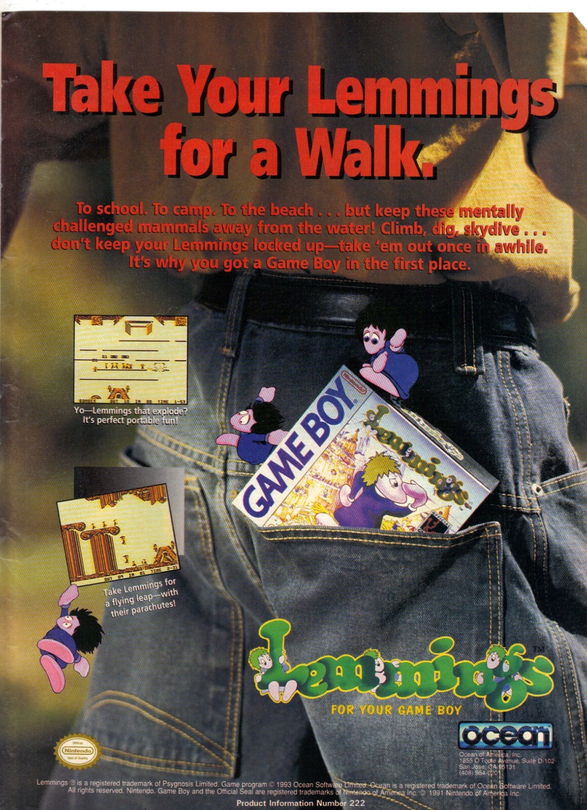 Vintage Print Ad - 1993 Lemmings for Game Boy