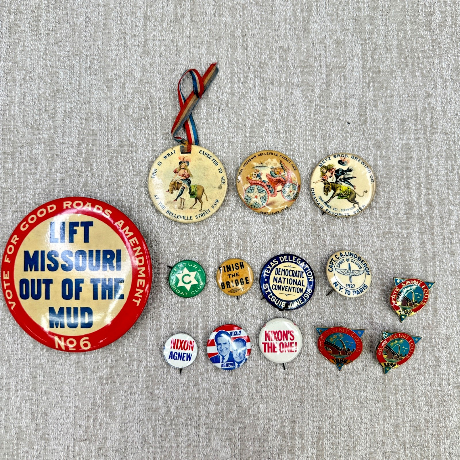 Nice Lot Of 14 Antique / Vintage Political Buttons 1800\'s 1900\'s