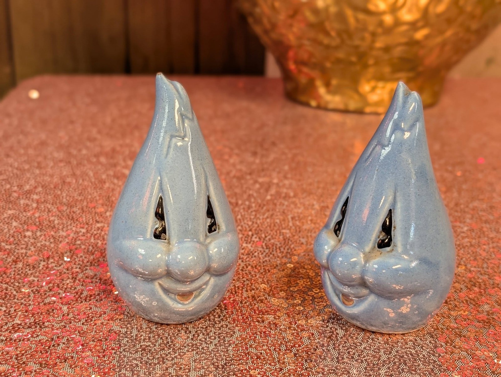 These are vintage 1950s light blue ceramic \
