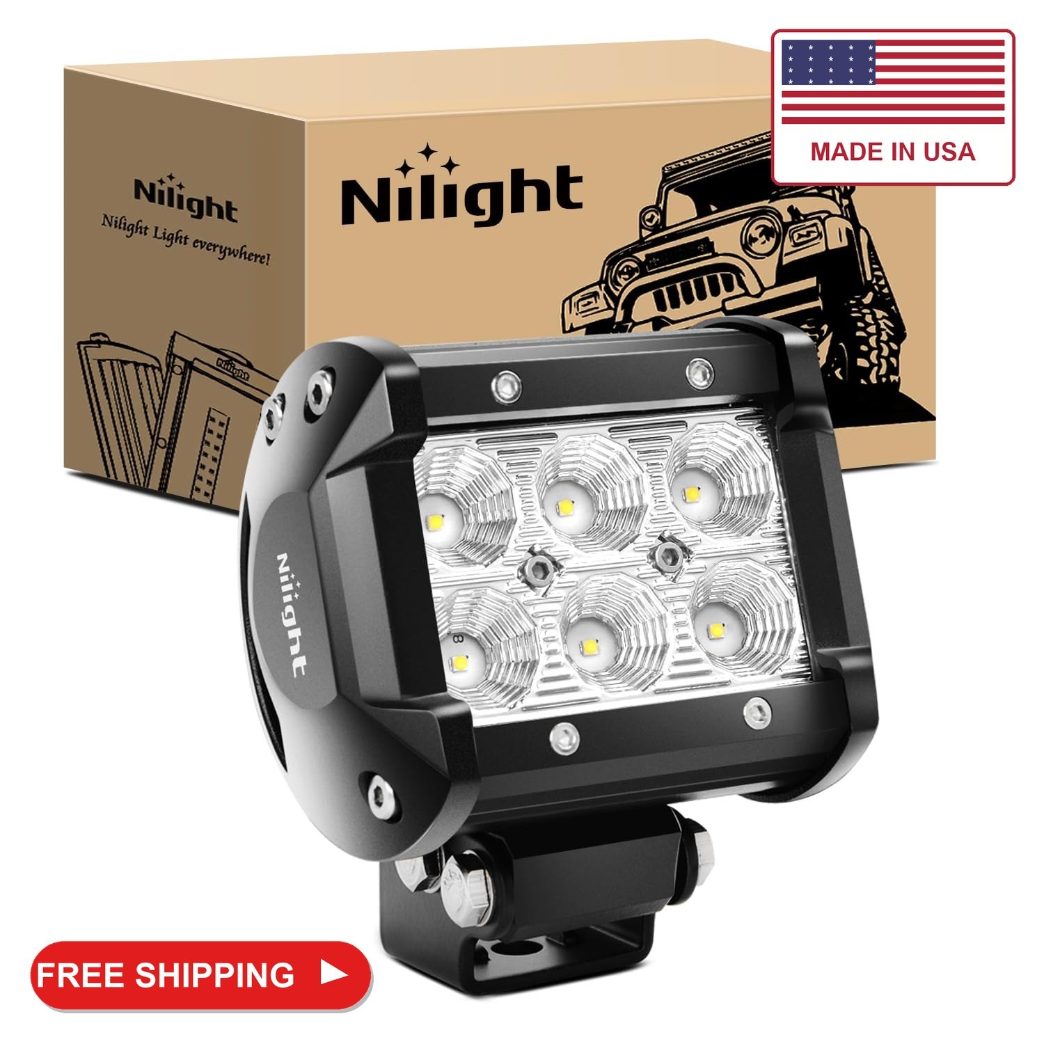 Nilight Led Pods 18W 1260LM Flood Off Road Driving Fog Light Bar Work Lighting f