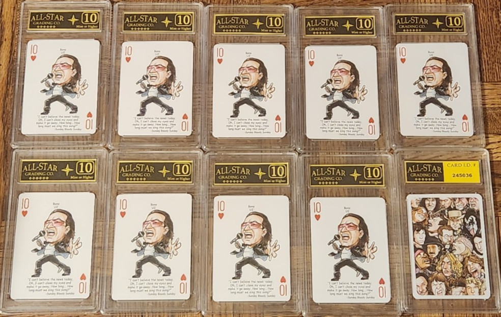 BONO - U2 - (10) X  HERO DECKS ROCK N' ROLL PLAYING CARD #10H ASG 10 MINT #Z1